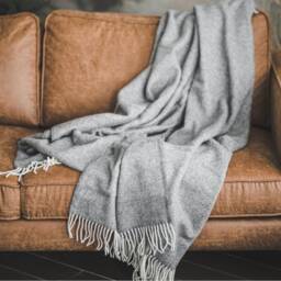 "Natural Sheep Wool Throw Blanket With Fringes Soft Warm Plaid - 55"" X 94" - thumbnail 1