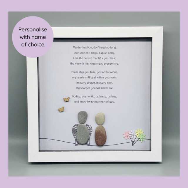 Parent Loss Memorial Pebble Art Gift Frame, Sympathy For Of Mum Or Dad, Rememberance Parents - image 1