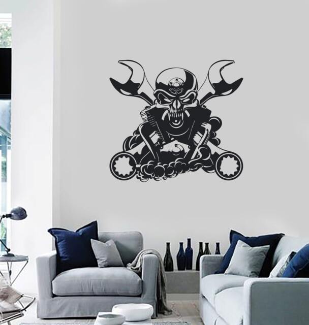 Wall Vinyl Decal Car Skull Engine Steam Punk Auto Repair Tools Decor For Garage Man Cave - #1029Di - image 1
