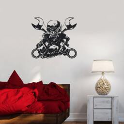 Wall Vinyl Decal Car Skull Engine Steam Punk Auto Repair Tools Decor For Garage Man Cave - #1029Di - thumbnail 2