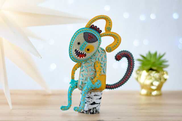 Brawler Bunny - Handmade Felt Sculpture, Whimsical Textile Art, Mischievous Rabbit On A Log - image 1