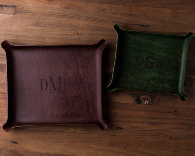 Large Monogram Leather Catchall - Custom Leather Valet Tray, Custom Gift, Personalized Groomsmen 3rd Anniversary Gift For Him - image 1