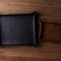 Large Monogram Leather Catchall - Custom Leather Valet Tray, Custom Gift, Personalized Groomsmen 3rd Anniversary Gift For Him - thumbnail 3