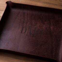 Large Monogram Leather Catchall - Custom Leather Valet Tray, Custom Gift, Personalized Groomsmen 3rd Anniversary Gift For Him - thumbnail 2