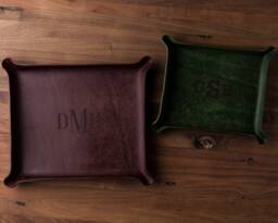 Large Monogram Leather Catchall - Custom Leather Valet Tray, Custom Gift, Personalized Groomsmen 3rd Anniversary Gift For Him