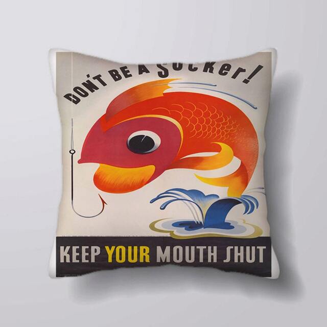 Dont Be A Sucker Keep Your Mouth Shut World War Propaganda - Cushion Cover Case Or Stuffed With Insert - image 1