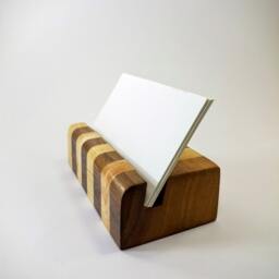 Checkered Wood Business Card Holder Maple & Walnut Desk Organizer - thumbnail 2
