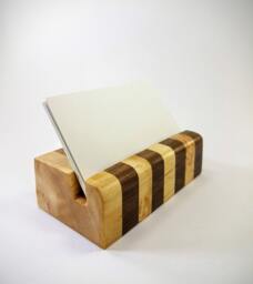 Checkered Wood Business Card Holder Maple & Walnut Desk Organizer