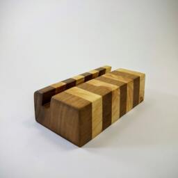 Checkered Wood Business Card Holder Maple & Walnut Desk Organizer - thumbnail 3