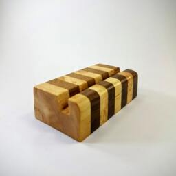 Checkered Wood Business Card Holder Maple & Walnut Desk Organizer - thumbnail 4