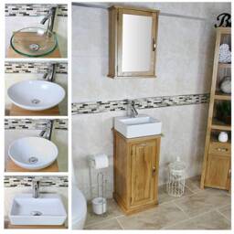 Solid Oak Bathroom Cabinet - Cloakroom Basin Vanity Unit 500Cbc351 - thumbnail 2