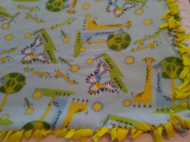 Boys Safari Fleece Blanket Giraffe, Zebra, Caterpillar Print - image 1