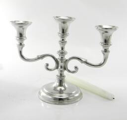 Beautiful English Style Candlestick Three Fires in Polished Pewter. Made Italy, Craftsmanship - thumbnail 1