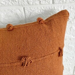Rust Orange Handloom Woven Chunky Loops Natural Cotton Hand Dyed Pillow Cover Boho Textured 18x18, 22x22 Cushion - thumbnail 3