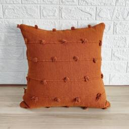 Rust Orange Handloom Woven Chunky Loops Natural Cotton Hand Dyed Pillow Cover Boho Textured 18x18, 22x22 Cushion - thumbnail 2