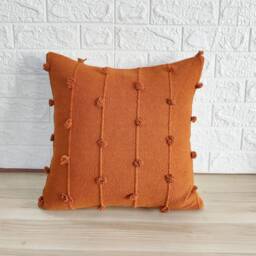 Rust Orange Handloom Woven Chunky Loops Natural Cotton Hand Dyed Pillow Cover Boho Textured 18x18, 22x22 Cushion - thumbnail 1