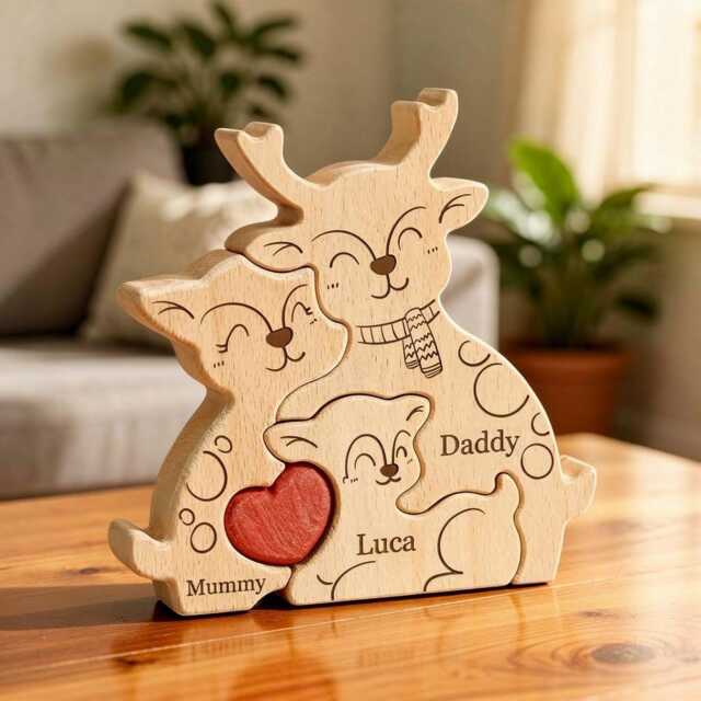 Personalized Deer Family Puzzle, Wooden Elk, Nursery Decor, Rustic Ornament, Baby Shower Gift, Xmas Keepsake, Of 3-5 Decor - image 1