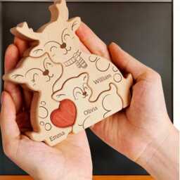 Personalized Deer Family Puzzle, Wooden Elk, Nursery Decor, Rustic Ornament, Baby Shower Gift, Xmas Keepsake, Of 3-5 Decor - thumbnail 4