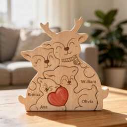 Personalized Deer Family Puzzle, Wooden Elk, Nursery Decor, Rustic Ornament, Baby Shower Gift, Xmas Keepsake, Of 3-5 Decor - thumbnail 3