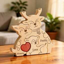 Personalized Deer Family Puzzle, Wooden Elk, Nursery Decor, Rustic Ornament, Baby Shower Gift, Xmas Keepsake, Of 3-5 Decor - thumbnail 1