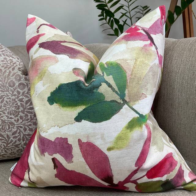 Abstract Leaf Cushion Cover, Pillow Sham, Pink Green - John Lewis & Partners Alexa Fabric, Made in Uk, Double Sided - image 1