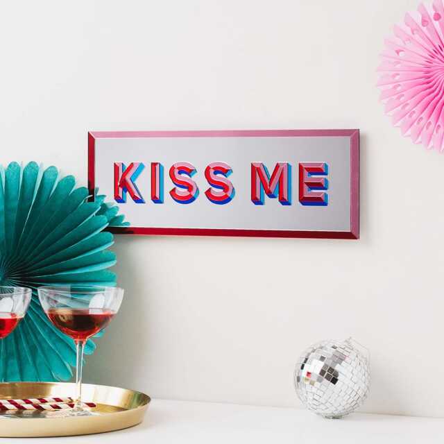 Kiss Me Mirror Sign, Retro Acrylic Wall Art, Handmade Valentine's Gift, Statement Home Decor - image 1