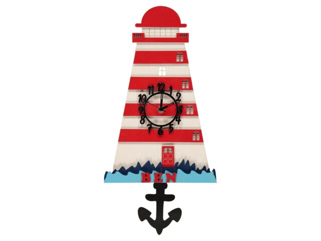 Nautical Lighthouse Personalised Wooden Pendulum Children's Wall Clock - image 1