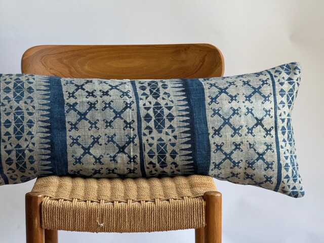 Vintage Hmong Lumbar Pillow Indigo Hemp Boho Decor - image 1