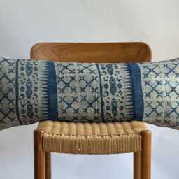Vintage Hmong Lumbar Pillow Indigo Hemp Boho Decor - thumbnail 2