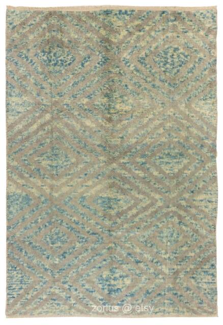 Handwoven Moroccan Azilal Rug Gray & Blue Diamond Design - image 1