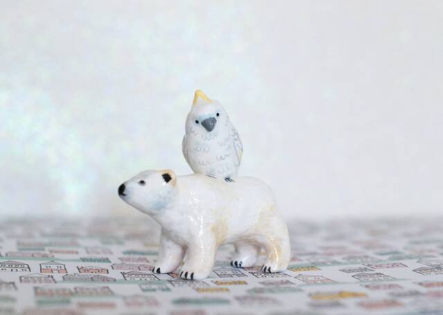 Polar Bear & Cockatoo Figurine Acrylic Painted Clay Animal Collection - image 1