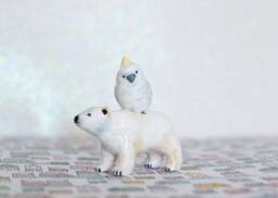 Polar Bear & Cockatoo Figurine Acrylic Painted Clay Animal Collection