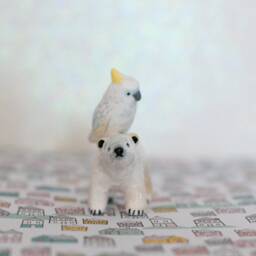 Polar Bear & Cockatoo Figurine Acrylic Painted Clay Animal Collection - thumbnail 4