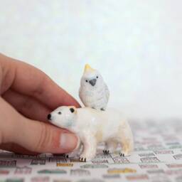 Polar Bear & Cockatoo Figurine Acrylic Painted Clay Animal Collection - thumbnail 2