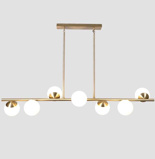 Handmade Brass Linear Pendant Light, Glass Globe Suspension Chandelier - image 1