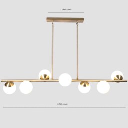 Handmade Brass Linear Pendant Light, Glass Globe Suspension Chandelier - thumbnail 2