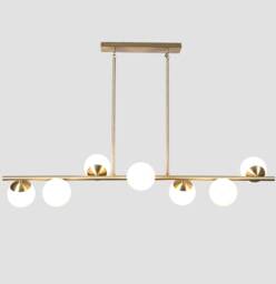 Handmade Brass Linear Pendant Light, Glass Globe Suspension Chandelier - thumbnail 1
