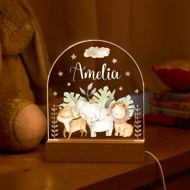 Personalised Night Light Name Led Lamp Baby Room Decor Animal Safari Gift For Kids Nursery Bedroom Nightlight Woodland Christening Birthday - image 1