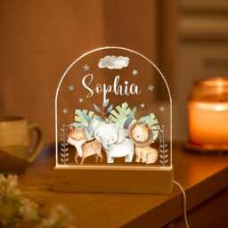 Personalised Night Light Name Led Lamp Baby Room Decor Animal Safari Gift For Kids Nursery Bedroom Nightlight Woodland Christening Birthday - thumbnail 3