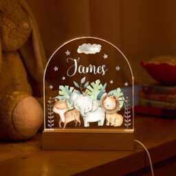 Personalised Night Light Name Led Lamp Baby Room Decor Animal Safari Gift For Kids Nursery Bedroom Nightlight Woodland Christening Birthday - thumbnail 2