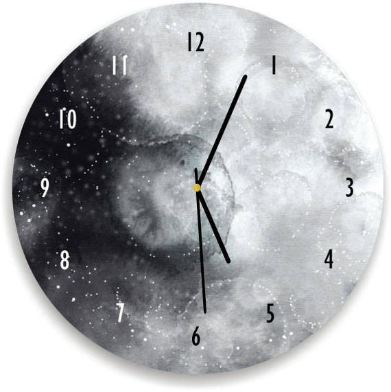 Watercolor Moon Clock, Full Wall Clock, Art, Black & White Celestial Wall Decor - image 1