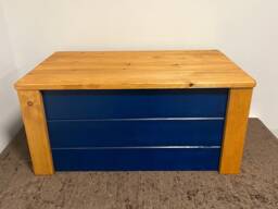 Solid Pine Ottoman Storage Chest Navy Blue Blanket Box