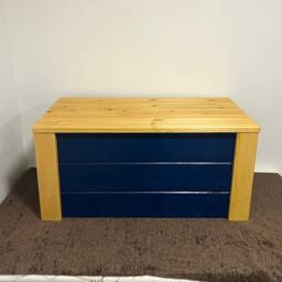 Solid Pine Ottoman Storage Chest Navy Blue Blanket Box - thumbnail 2