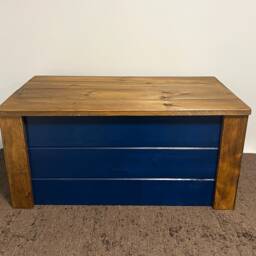 Solid Pine Ottoman Storage Chest Navy Blue Blanket Box - thumbnail 3