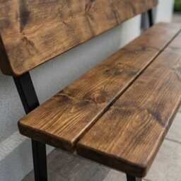 Rustic Slatted Outdoor Bench With Back - thumbnail 2
