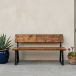 Rustic Slatted Outdoor Bench With Back - thumbnail 1