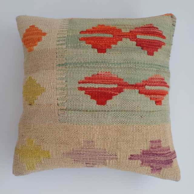 Afghan Handmade Cushion Cover, Decorative Throw Pillow, Kilim Rug Cover 16''x16''/40x40 cm - image 1