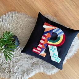 Embroidered Letter Pillow, Personalized Initial New Home Ornament, Housewarming Gift, Farmhouse Decor Idea, Handmade Punch Needle Art - thumbnail 3