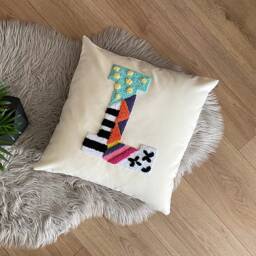 Embroidered Letter Pillow, Personalized Initial New Home Ornament, Housewarming Gift, Farmhouse Decor Idea, Handmade Punch Needle Art - thumbnail 2
