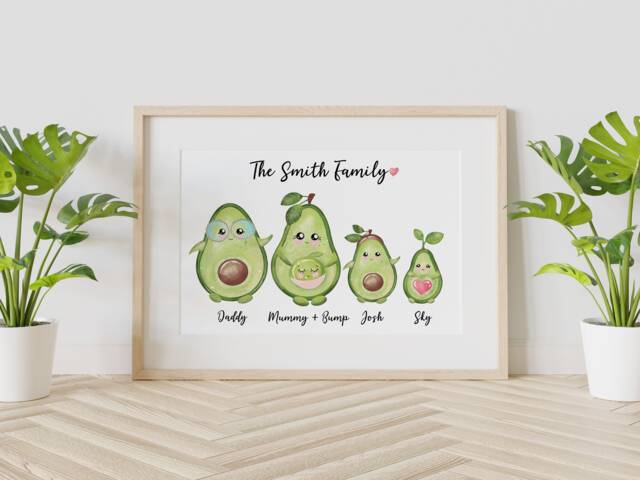 Cute Personalised Avocado Family Print, Gift, Mother, Mum, Daughter, Son, Birthday, Avocado, Love, Bump, Pregnancy - image 1